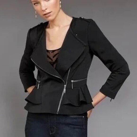 White House Black Market Jackets & Blazers - White House Black Market Size 14 Black Asymmetrical Zip Peplum Moto Jacket